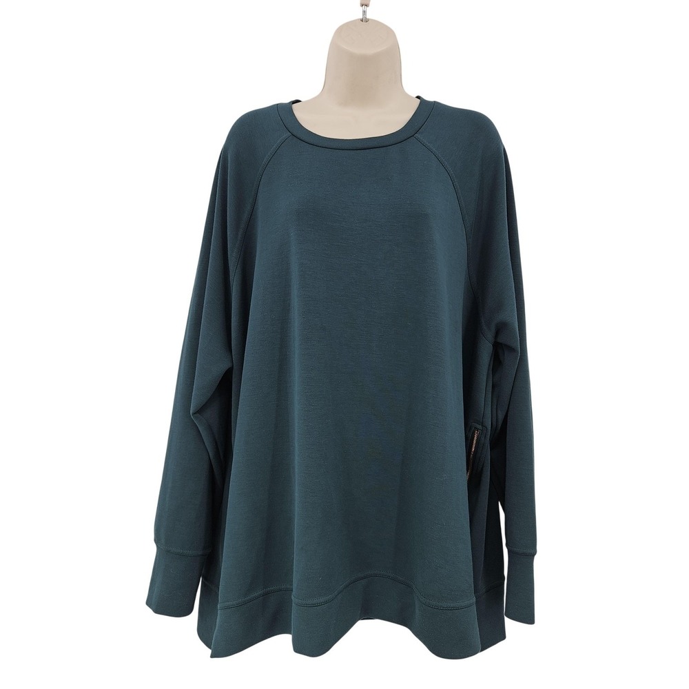 The Limited Women 2X Green Raglan Tunic Top Side Zip Long Sleeve Cozy Sweatshirt